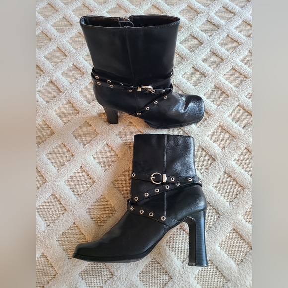 BONGO Shoes - Y2k Vintage Bongo Chunky Buckle Square‎ Toe Ankle Boots Size 10 Biker Punk Rock